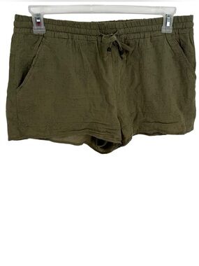 Anthropologie Shorts Cotton Hei Hei Utility Army Green 3” Tie Waist Swiss Dot L